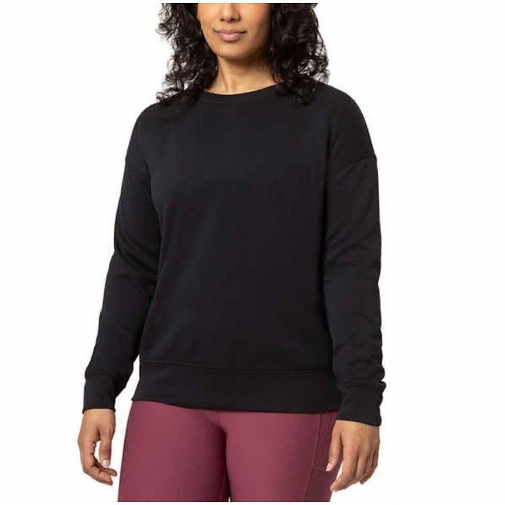 Mondetta Womens M Drop Shoulders Scuba Crewneck Relaxed Sweatshirt Stretch Black